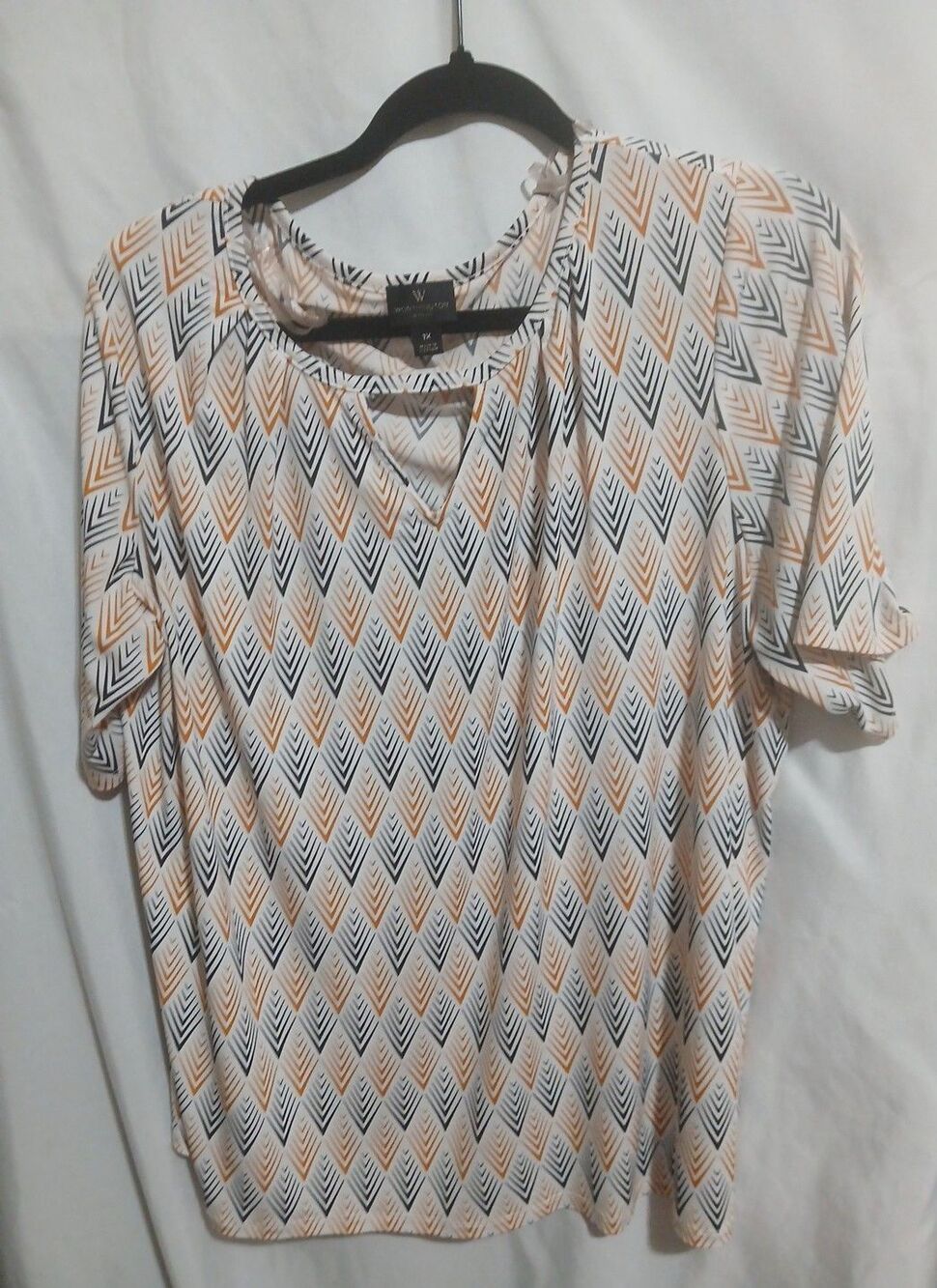 Worthington Blouse Womens top 1X short sleeve pullover Keyhole Back Tie stretch